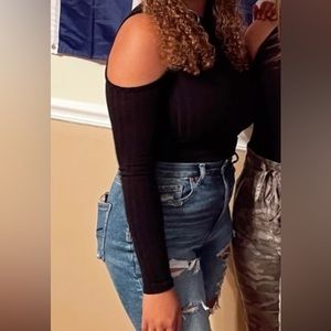 Black American Eagle Cold Shoulder Top